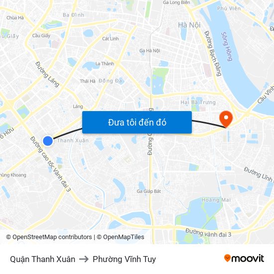 Quận Thanh Xuân to Phường Vĩnh Tuy map