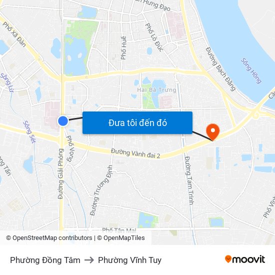 Phường Đồng Tâm to Phường Vĩnh Tuy map