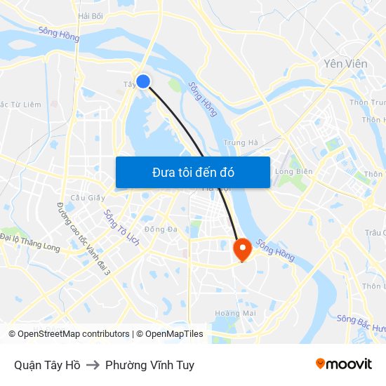 Quận Tây Hồ to Phường Vĩnh Tuy map