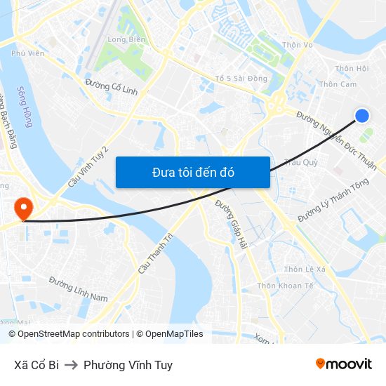 Xã Cổ Bi to Phường Vĩnh Tuy map