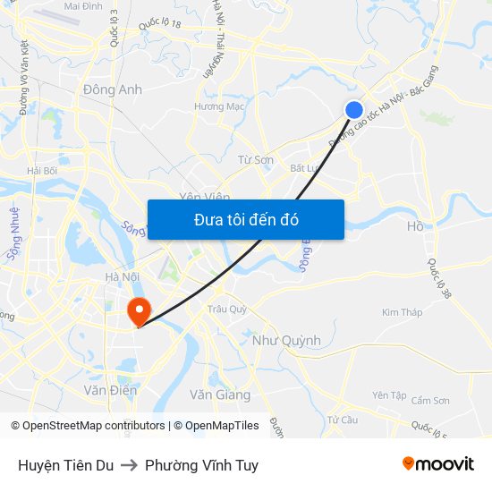 Huyện Tiên Du to Phường Vĩnh Tuy map