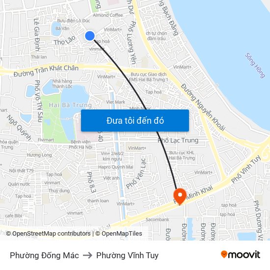 Phường Đống Mác to Phường Vĩnh Tuy map