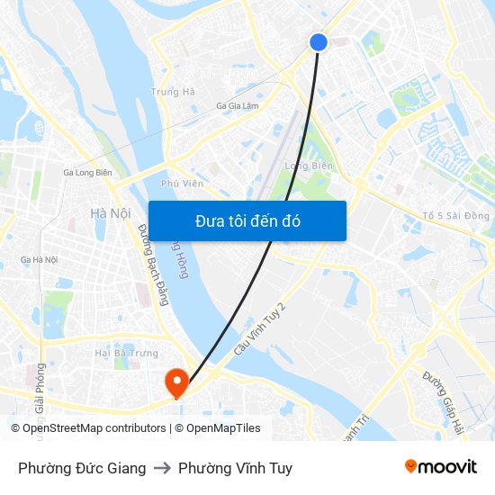 Phường Đức Giang to Phường Vĩnh Tuy map