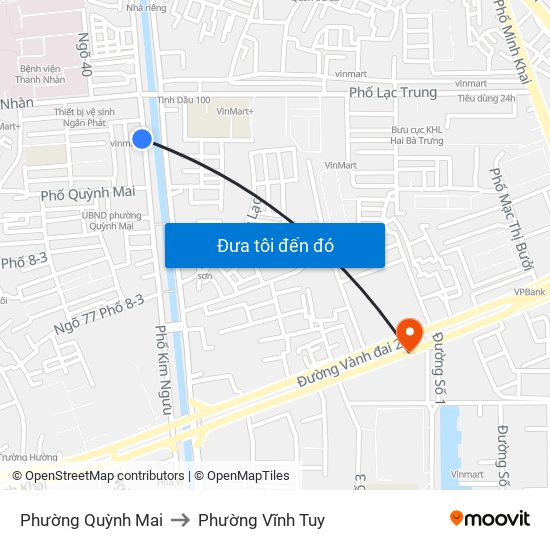 Phường Quỳnh Mai to Phường Vĩnh Tuy map