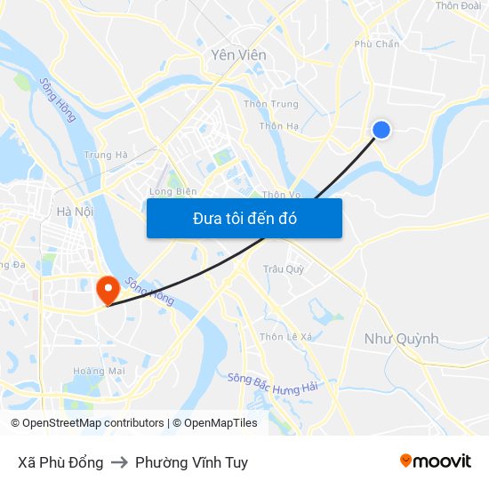 Xã Phù Đổng to Phường Vĩnh Tuy map