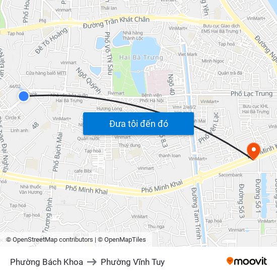 Phường Bách Khoa to Phường Vĩnh Tuy map