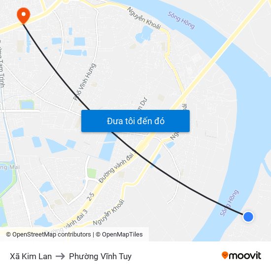 Xã Kim Lan to Phường Vĩnh Tuy map