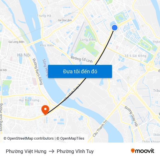 Phường Việt Hưng to Phường Vĩnh Tuy map