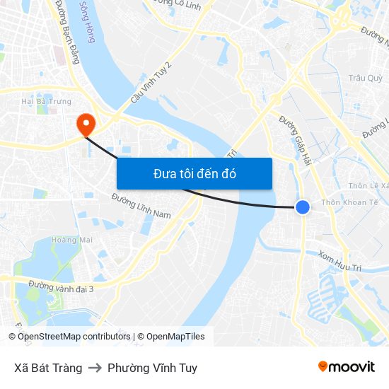 Xã Bát Tràng to Phường Vĩnh Tuy map
