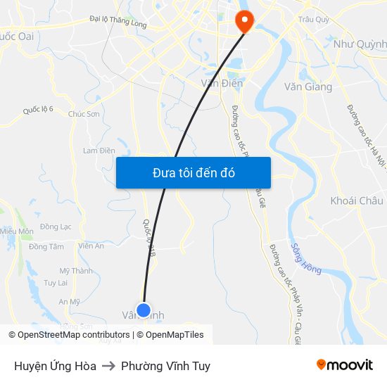 Huyện Ứng Hòa to Phường Vĩnh Tuy map