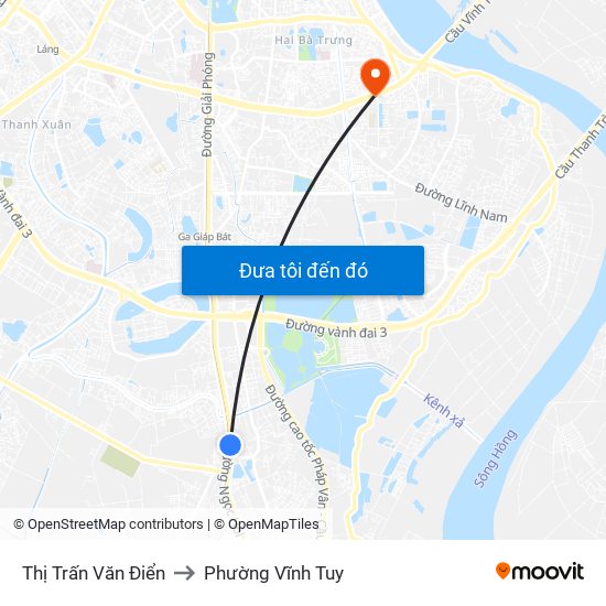 Thị Trấn Văn Điển to Phường Vĩnh Tuy map