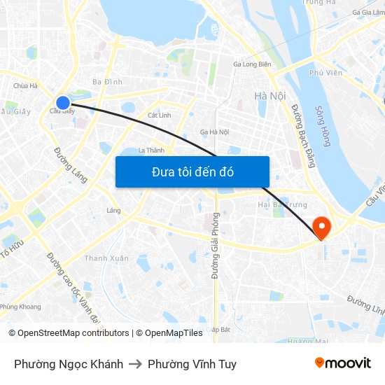 Phường Ngọc Khánh to Phường Vĩnh Tuy map