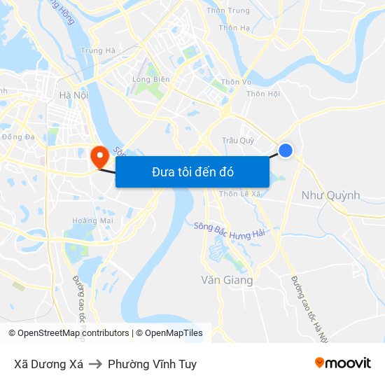 Xã Dương Xá to Phường Vĩnh Tuy map
