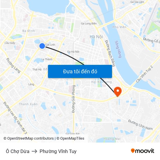 Ô Chợ Dừa to Phường Vĩnh Tuy map