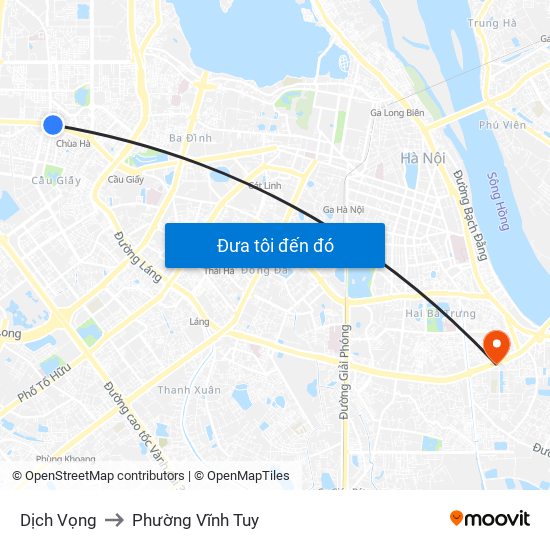 Dịch Vọng to Phường Vĩnh Tuy map