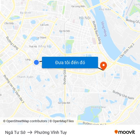 Ngã Tư Sở to Phường Vĩnh Tuy map