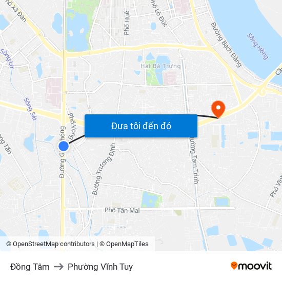 Đồng Tâm to Phường Vĩnh Tuy map