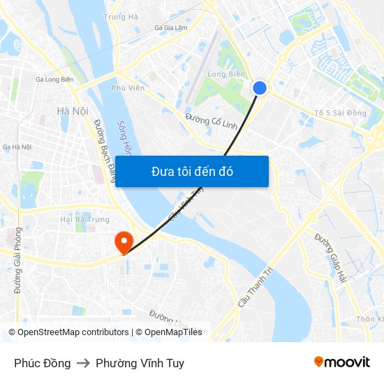 Phúc Đồng to Phường Vĩnh Tuy map