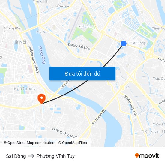 Sài Đồng to Phường Vĩnh Tuy map