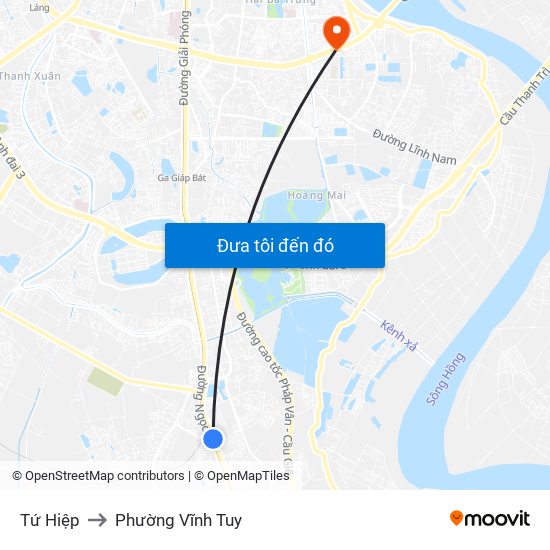 Tứ Hiệp to Phường Vĩnh Tuy map