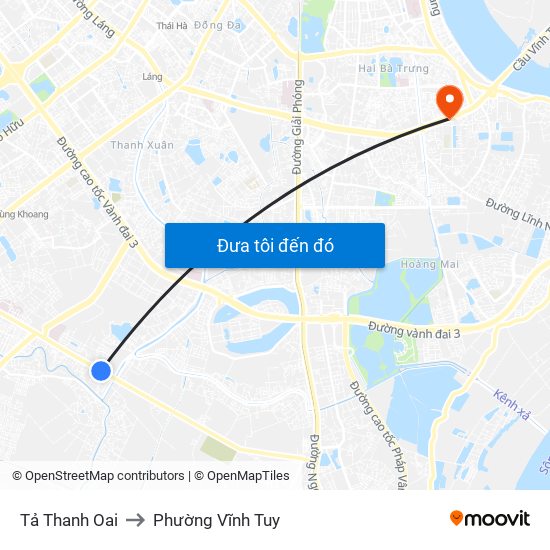 Tả Thanh Oai to Phường Vĩnh Tuy map