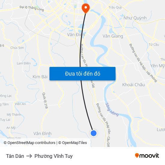 Tân Dân to Phường Vĩnh Tuy map