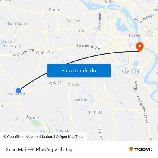 Xuân Mai to Phường Vĩnh Tuy map