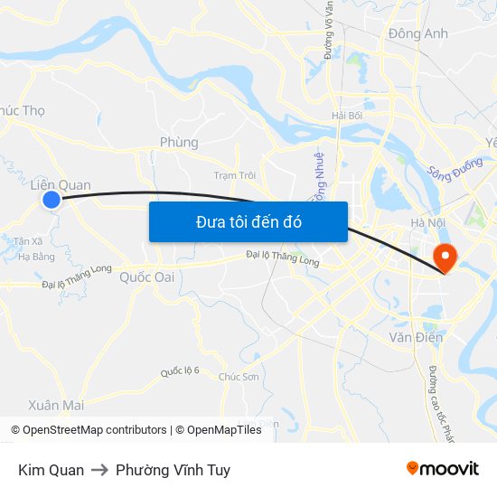 Kim Quan to Phường Vĩnh Tuy map