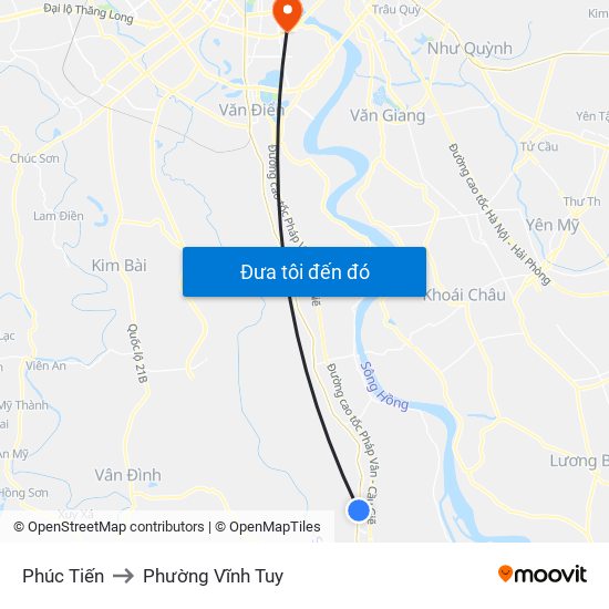 Phúc Tiến to Phường Vĩnh Tuy map