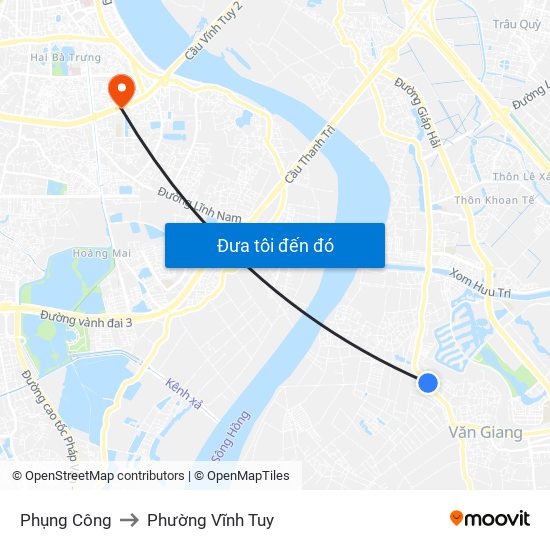 Phụng Công to Phường Vĩnh Tuy map