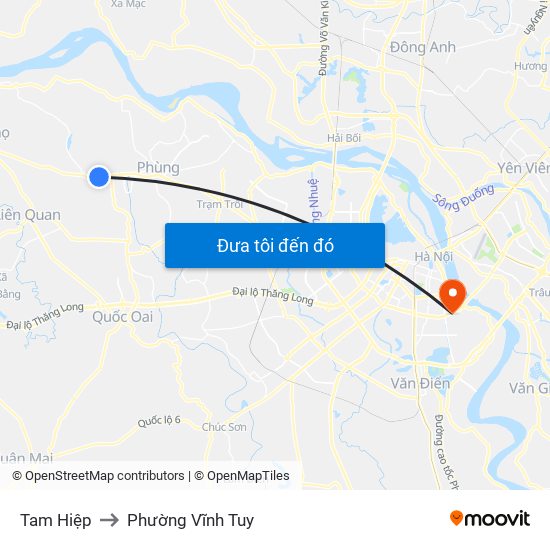 Tam Hiệp to Phường Vĩnh Tuy map