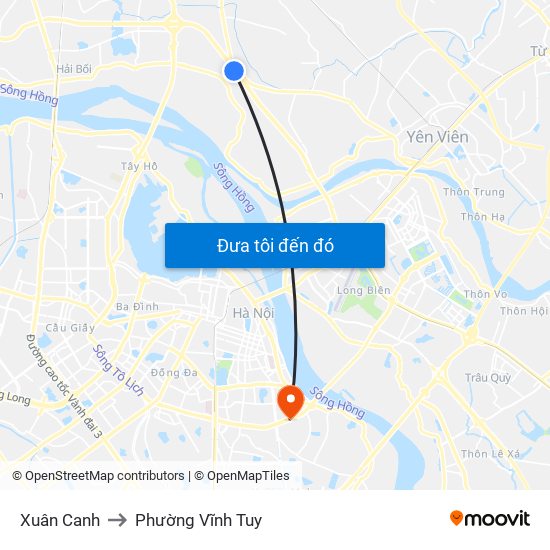 Xuân Canh to Phường Vĩnh Tuy map