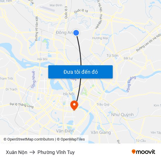 Xuân Nộn to Phường Vĩnh Tuy map