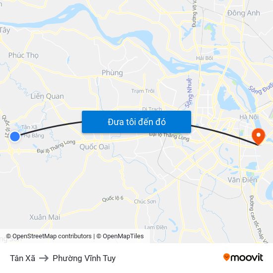 Tân Xã to Phường Vĩnh Tuy map