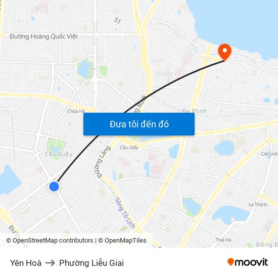Yên Hoà to Phường Liễu Giai map