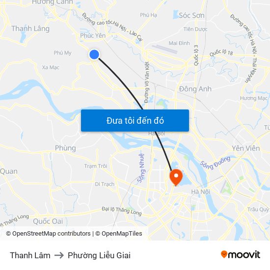 Thanh Lâm to Phường Liễu Giai map