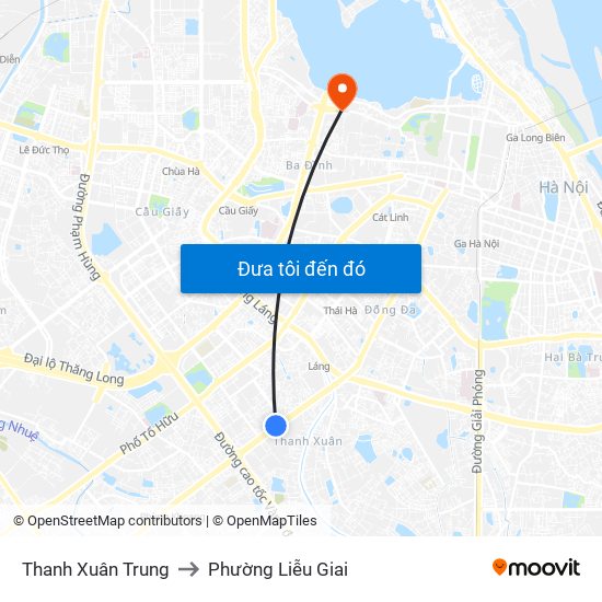 Thanh Xuân Trung to Phường Liễu Giai map