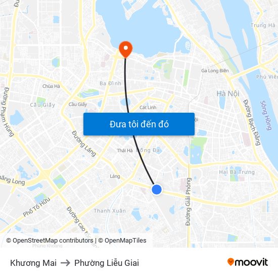 Khương Mai to Phường Liễu Giai map