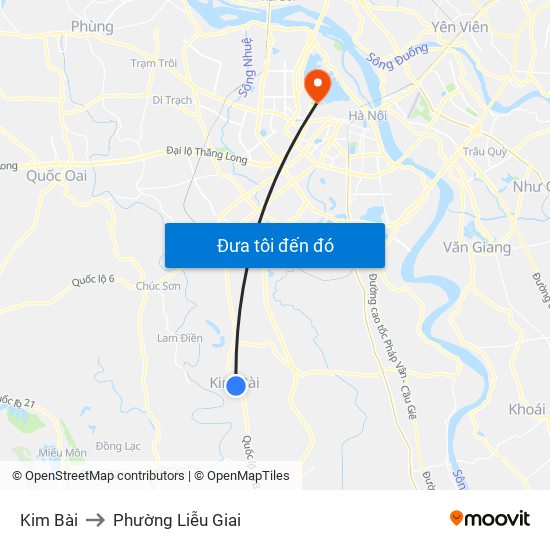 Kim Bài to Phường Liễu Giai map