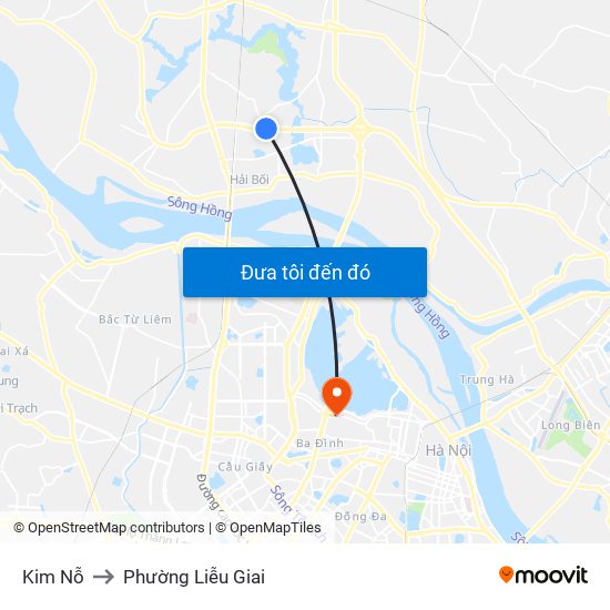 Kim Nỗ to Phường Liễu Giai map