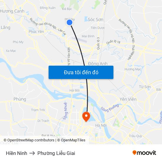 Hiền Ninh to Phường Liễu Giai map