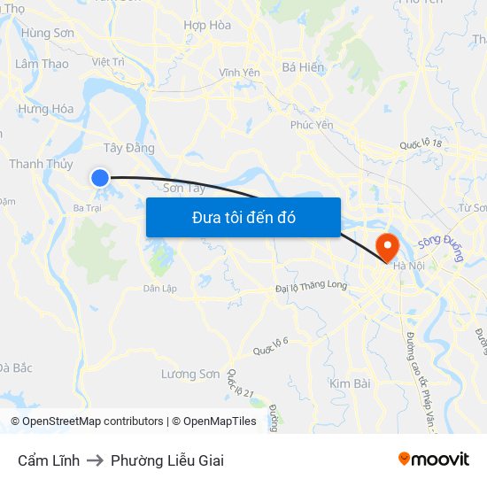 Cẩm Lĩnh to Phường Liễu Giai map