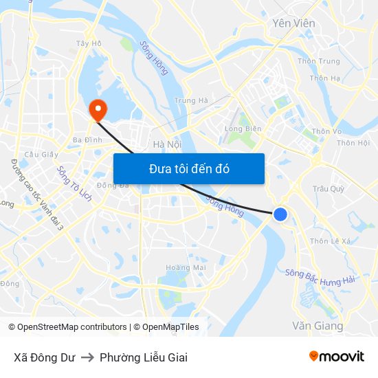 Xã Đông Dư to Phường Liễu Giai map