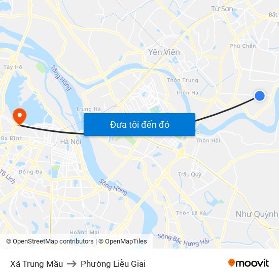 Xã Trung Mầu to Phường Liễu Giai map
