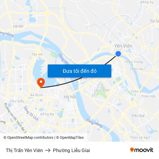 Thị Trấn Yên Viên to Phường Liễu Giai map