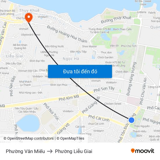 Phường Văn Miếu to Phường Liễu Giai map