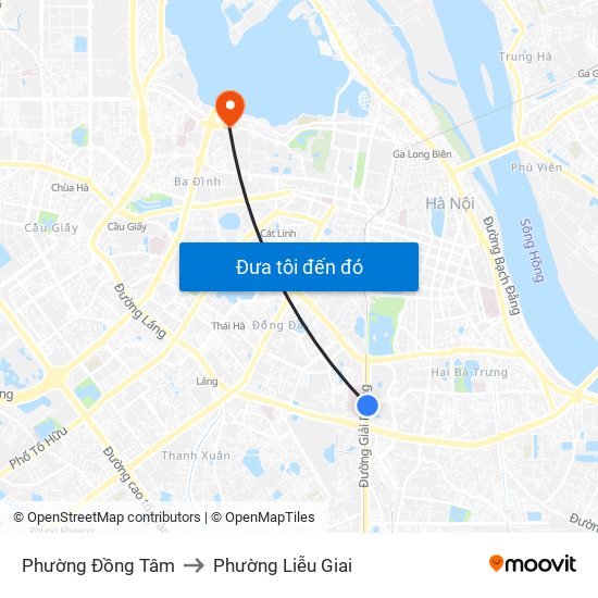 Phường Đồng Tâm to Phường Liễu Giai map