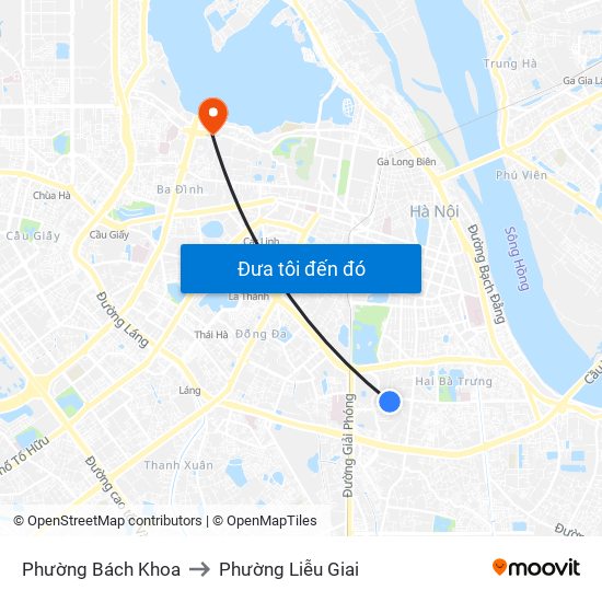 Phường Bách Khoa to Phường Liễu Giai map