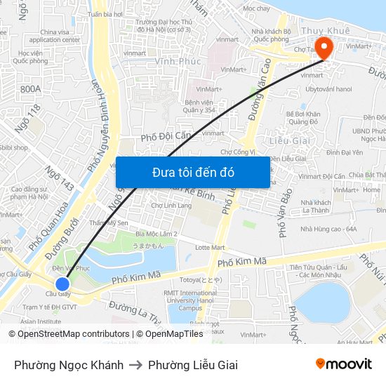 Phường Ngọc Khánh to Phường Liễu Giai map