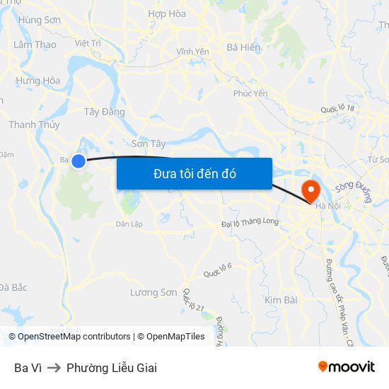 Ba Vì to Phường Liễu Giai map